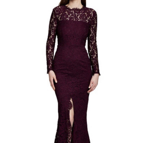 Rachel Zoe Angie Fig Purple Lace Open Back Long Sleeve Gown Dress - Picture 2 of 16